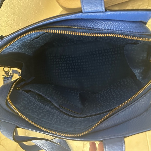 Kate Spade Royal Blue Leather Top Handle Satchel Bag with Crossbody Strap - Picture 3 of 5